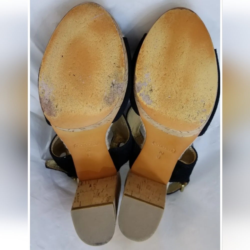 Coach Valeann Suede Leather Cork Platform Block Heel Strappy Sandal, 10,… - Picture 9 of 10